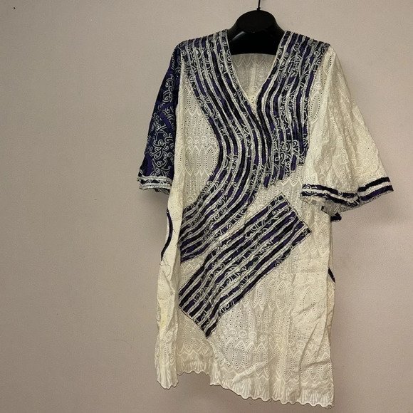 Vintage Style  Cream Lace and Ankara Midi Length Kaftan Size S/M - Picture 3 of 16